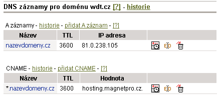 P��klad nastaven� dns pro b�n� www str�nky, katalog, e-shop