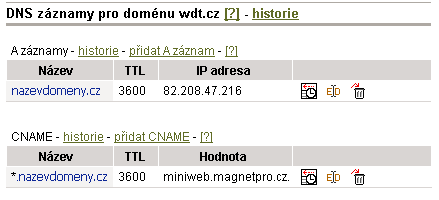 P��klad nastaven� dns pro miniweby