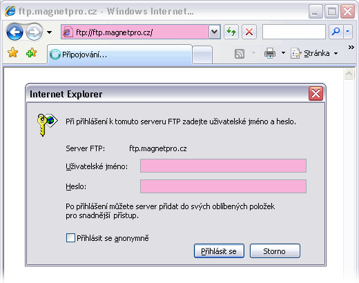 N�vod na p�ipojen� pomoc� FTP IE7 1/3