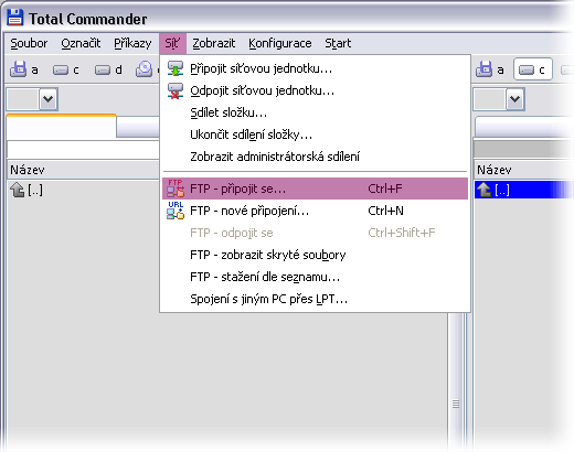 N�vod na p�ipojen� pomoc� FTP Total Commander 1/3