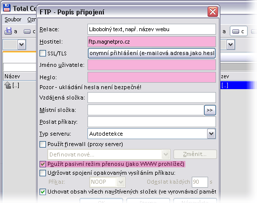 N�vod na p�ipojen� pomoc� FTP Total Commander 3/3