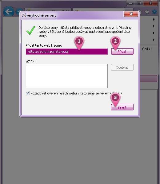 Nastaven� d�v�ryhodn�ho serveru