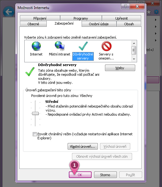 Nastaven� d�v�ryhodn�ho serveru